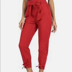 High waisted, casual pencil pants, ties at top and knots at bottom